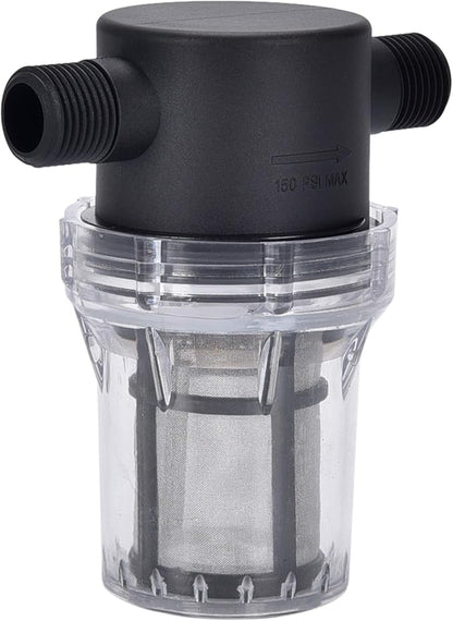 1/2'' 80 Mesh Male Water Filter, Twist-On Pipe Strainer | Nylon PA66 Cover, PC Bowl, 304 Stainless Screen