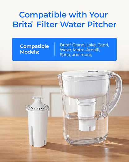 Waterdrop Replacement for Brita® Filters, Pitchers, Dispensers, NSF Certified Pitcher Water Filter, Brita® Classic OB03, Mavea® 107007, 35557, and More, Pack of 6