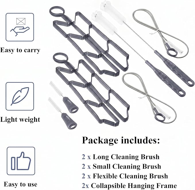 Patelai 8 in 1 Hydration Bladder Cleaning Kit Includes 3 Different Brushes and Drying Collapsible Bladder Frame, Water Reservoir Backpack Cleaning Kit