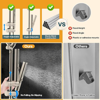 High Pressure Rain Shower Head with Handheld Combo, 10 Inch Square Rainfall Showerhead, Adjustable Slide Bar Dual Shower System, 3 Spray Modes, 59" Stainless Steel Hose, Brushed Nickel