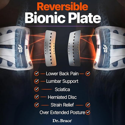 DR. BRACE® Lower Back Brace for Men & Women for Lower Back Pain Relief, Revolutionary Versatile Splints System & Removable Lumbar Pad, Adjustable & Breathable Back Support Brace (53.1-59.1″)