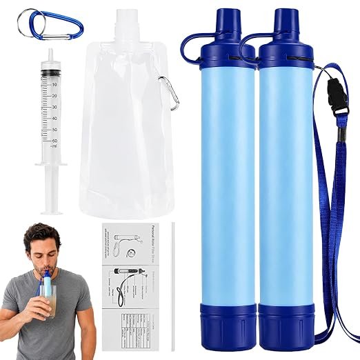 Emergency Water Filter Straw, Portable, Lightweight, for Hiking, Camping, Travel (2PCS)