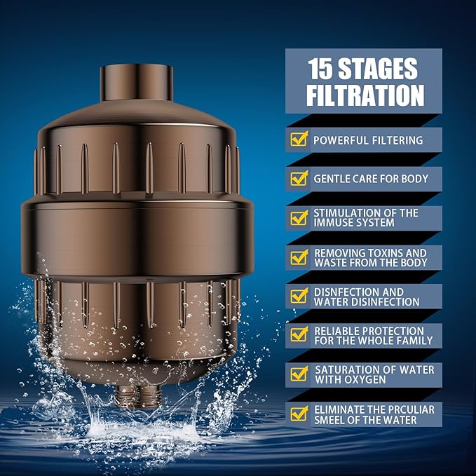 Shower Head and 15 Stage Shower Filter Combo, FEELSO High Pressure 5 Spray Filtered Showerhead with Water Softener Filters for Hard Water Remove Chlorine and Harmful Substances (Oil Rubbed Bronze)