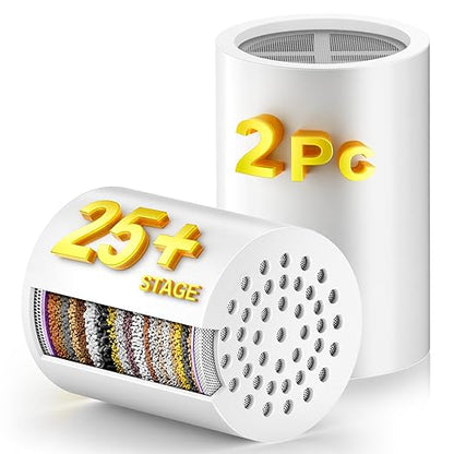 (2 Pc) FATICCOA 25+ Stage High Output Shower Filter Fixed Showerheads Replacement Cartridges – Reduces Chlorine & Chemicals, Restores pH Balance, 2.68"×2.4" Compatible with sf100 & SoliCozy & Jomst