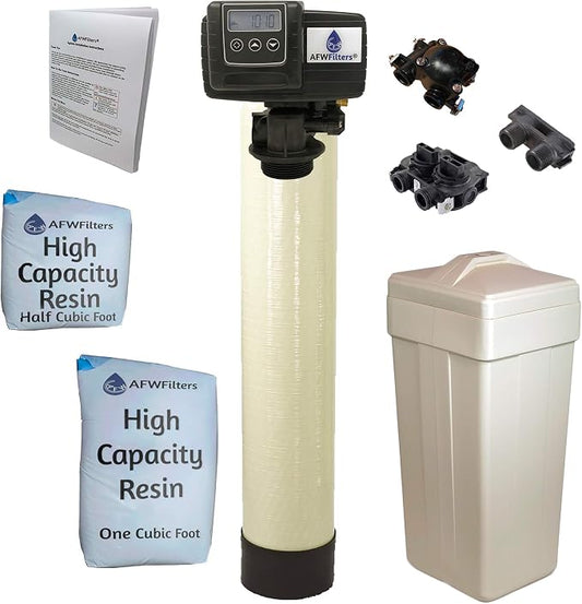 AFWFilters 1.5 Cubic Foot 48k Whole Home Water Softener with High Capacity Resin, 1"