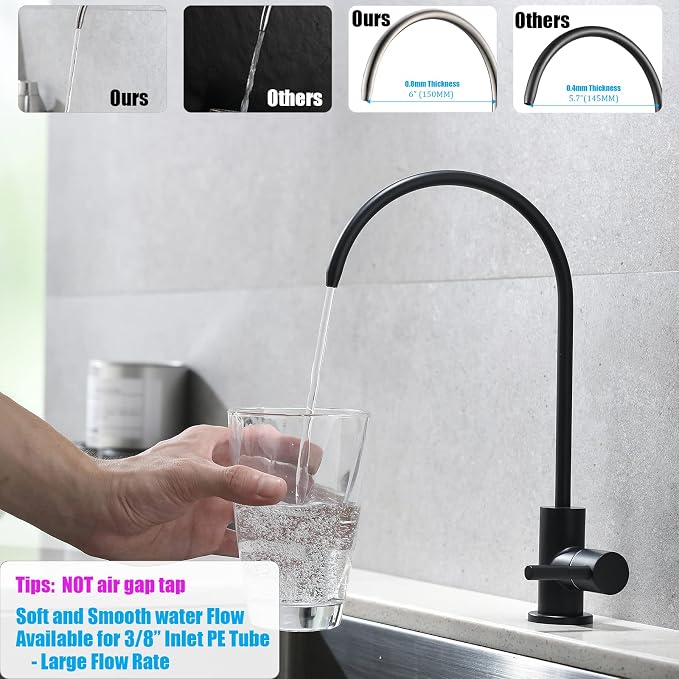 Havin Bar Sink Faucet, RO Water Filter Tap, Drinking Water Faucet fits Most Water Filtration System, Kitchen Reverse Osmosis Faucet, Beverage Dispenser, Lead-Free Stainless Steel (Matte Black)