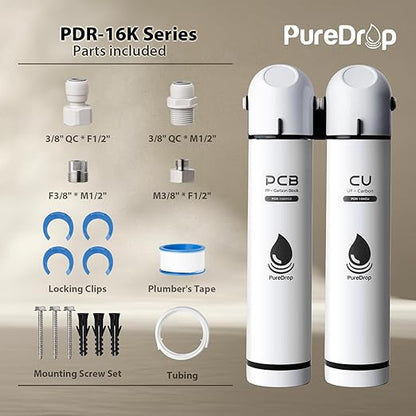 PureDrop PDR-16KUF2 0.01 μm Ultra Filtration Under Sink Water Filter, High Capacity 2-Stage Under Sink Filtration System, Reduces Chlorine, Bad Taste & Odor, 16K Gallons