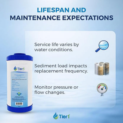 Tier1 10 Micron 10 x 2.5 Water Filter | Whole House Carbon Block Water Filter Replacement Cartridge | Compatible with Pentek EPM-10, 155634-43, EP-10, CB-25-1010 | 2.5 x 10 Water Filter (6-Pack)