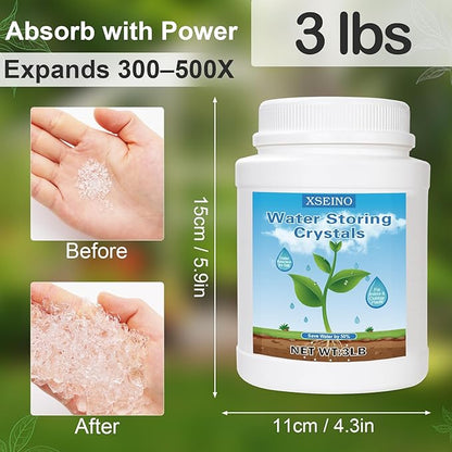 XSEINO 3LB Soil Moisture Crystals Water-Absorbing Hydrogel for Plants Solves Over and Under-Watering, Long-Lasting Water Retention to Keep Soil Moist Polymer Water Storage Crystals