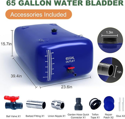 65 Gallon Water Bladder, 1000D PVC Foldable Portable Water Tank, Blue Large Capacity Water Bag Container for Garden, Drought Resistance, Fire Prevention, Emergency Supply