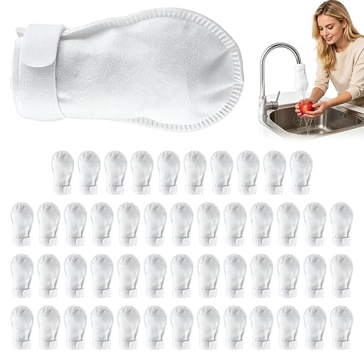 50 Pack High Density Faucet Filter, Splash Proof Cotton Pouch Kit,Tap Cartridge with Sediment Barrier,Fine Fiber Mesh Purifier,Water Clean Guard with Compact Style,Universal Anti-Splash Water Filter