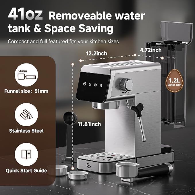 AMZCHEF Espresso Coffee Machine | 20 Bar Pressure System | LED Touch Screen | Compact Design Perfect for Home & Office | 40 oz Water Tank Visit the