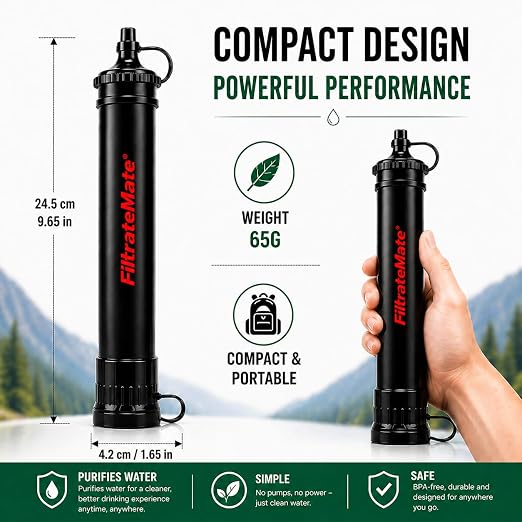 Original Defense® FiltrateMate Portable Water Filter Straw – High-Performance Nanofiber Filtration for Emergency Preparedness, Hiking, and Camping – Purifies up to 1,000 Liters