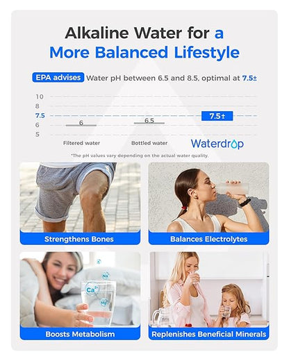 Waterdrop Alkaline W10295370A Replacement for Everydrop® Filter 1, EDR1RXD1, EDR1RXD1B, P8RFWB2L, P4RFWB, Kenmore® 46-9081, 46-9930, WD-F38, Enhances pH Refrigerator Water Filter