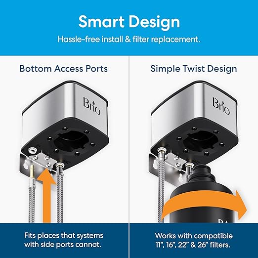 Brio 26" Under Sink Water Filter System for Kitchen & Bathroom Faucet | 3-Stage Single Housing 0.5 Micron Filters PFAS, Chlorine, Lead, Mercury+ | 25,000 Gallons/2 Years | NSF/ANSI 42 & 372 Certified