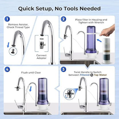 iSpring CT10-CL 7-Stage Countertop Water Filter System, pH-Balanced, Reduces Heavy Metals, VOCs, Chloramines, Lead, Bad Odor, and Chlorine, Up to 12 Months, 2.5" x 10", Clear (Filter Included)