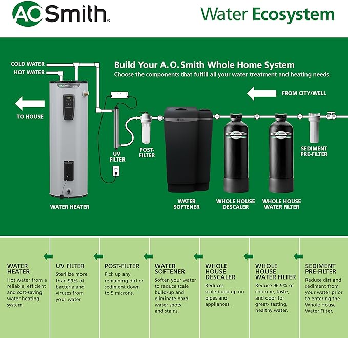 AO Smith Whole House Salt Free Descaler System - Works with City & Well Water Filters - 6yr, 600,000 Gl - Water Softener Alternative for Home - AO-WH-DSCLR