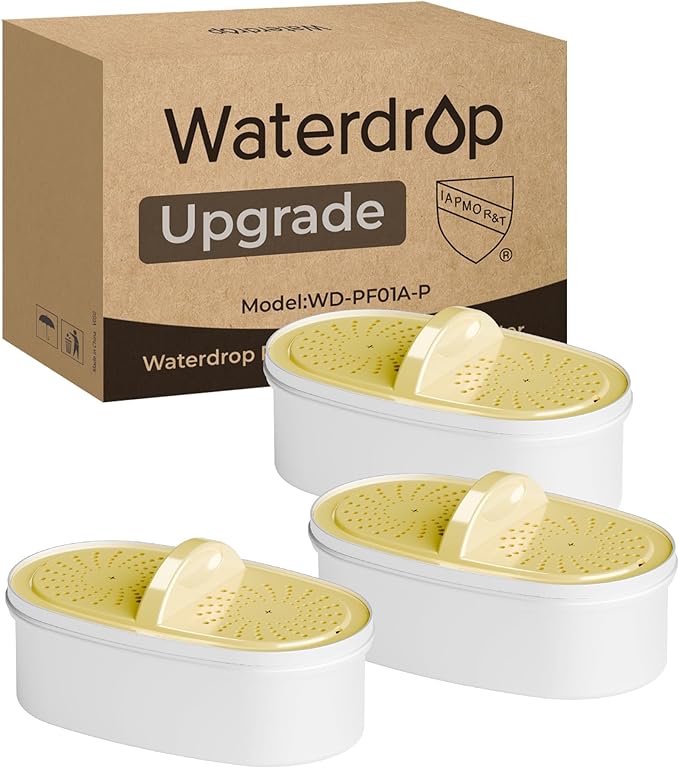 [Original] Waterdrop PF01A-P Upgrade NSF 53 & 42 & 372 Certified Replacement Filters, for Waterdrop Pitcher and Dispenser, Reduces Lead, PFAS, PFOA/PFOS, Chlorine, Cadmium, Copper, Mercury, 3 Pack