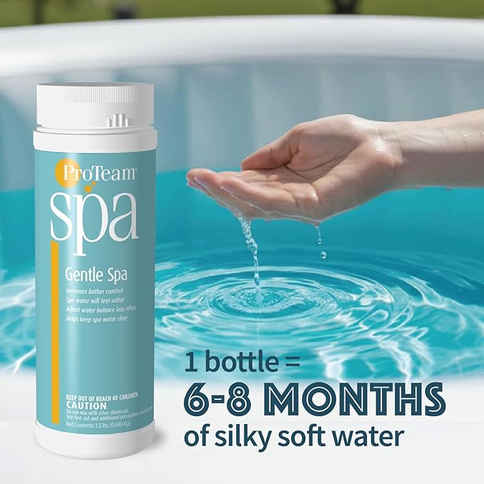 ProTeam Gentle Spa Hot Tub Water Softener & Conditioner — Softens Hard Water, Prevents Scum Lines & Skin Irritation, Borate pH Stabilizer — Fresh Scent, 1.5 lb + SplashWiz Care e-Book