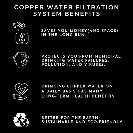 Sertodo Sana Vida Copper Water Filtration System | 2 Gallon Home & Kitchen Filter with Fluoride & Chlorine Filters | Includes Copper Cup & 2 Filters for Safe Drinking