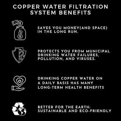 Sertodo Sana Vida Copper Water Filtration System | 2 Gallon Home & Kitchen Filter with Fluoride & Chlorine Filters | Includes Copper Cup & 2 Filters for Safe Drinking