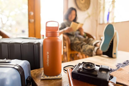 LifeStraw Go Series — Insulated Stainless Steel Water Filter Bottle for Travel and Everyday Use Removes Bacteria, Parasites and Microplastics, Improves Taste, 1L Icelandic Blue