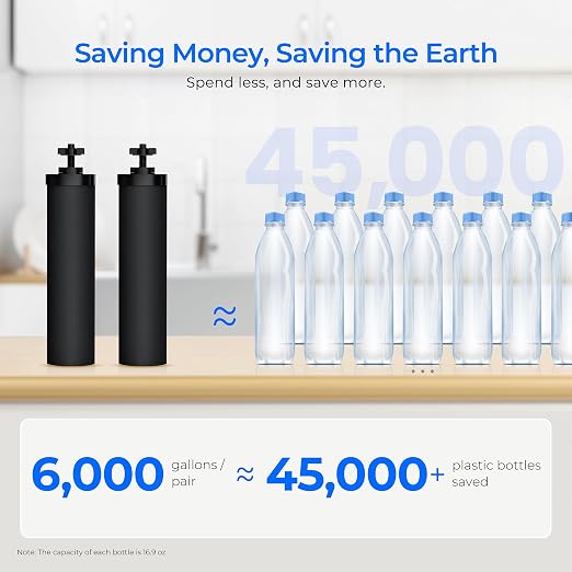 Waterdrop TK-AB Gravity Water Filter System with Silver Ions Filtration | NSF/ANSI 42&372 Standard, Reduces Chlorine, Stainless-Steel System with 2 Black Carbon Filters, 2.25G