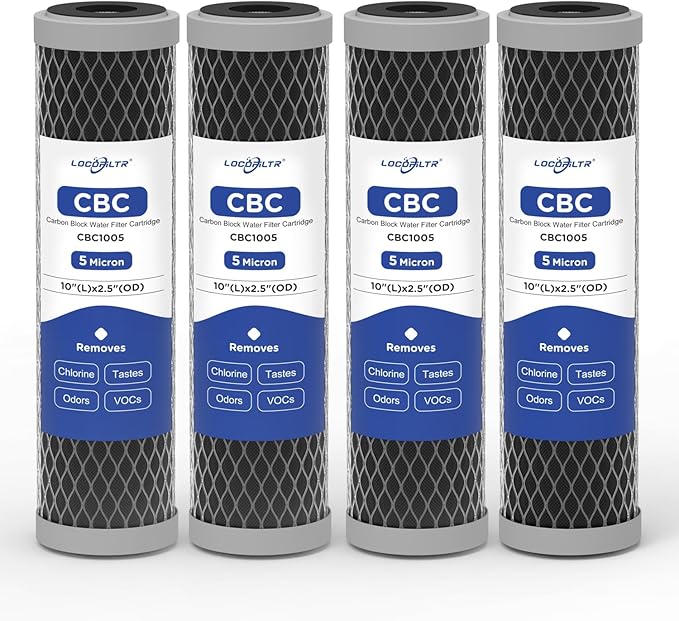 5 Micron 10" x 2.5" Whole House CTO Carbon Block Water Filter Cartridge Replacement for AO-WH-PRE-RCP2, FXWTC, W5CIP, SCWH-5, WFPFC8002, WFPFC9001, WHKF-WHWC, 3WH-STDCW-F02, CB-25-1005 (Pack of 4)