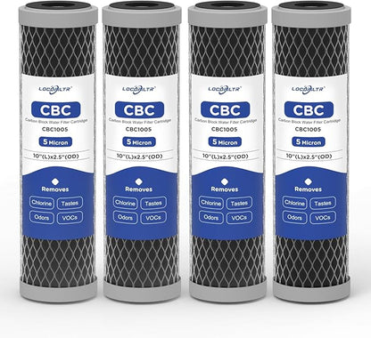 5 Micron 10" x 2.5" Whole House CTO Carbon Block Water Filter Cartridge Replacement for AO-WH-PRE-RCP2, FXWTC, W5CIP, SCWH-5, WFPFC8002, WFPFC9001, WHKF-WHWC, 3WH-STDCW-F02, CB-25-1005 (Pack of 4)