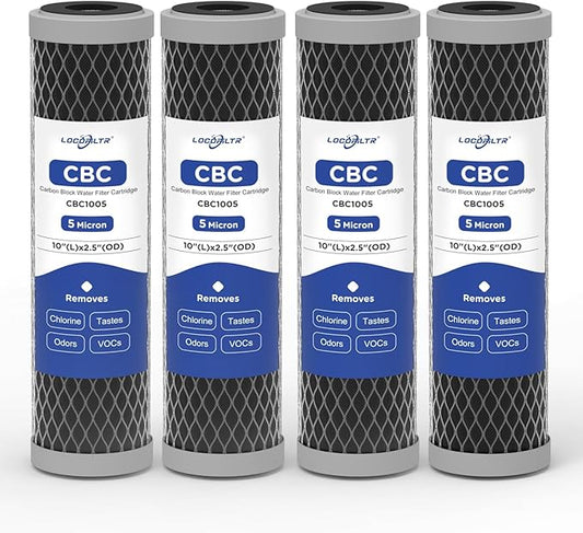 5 Micron 10" x 2.5" Whole House CTO Carbon Block Water Filter Cartridge Replacement for AO-WH-PRE-RCP2, FXWTC, W5CIP, SCWH-5, WFPFC8002, WFPFC9001, WHKF-WHWC, 3WH-STDCW-F02, CB-25-1005 (Pack of 4)