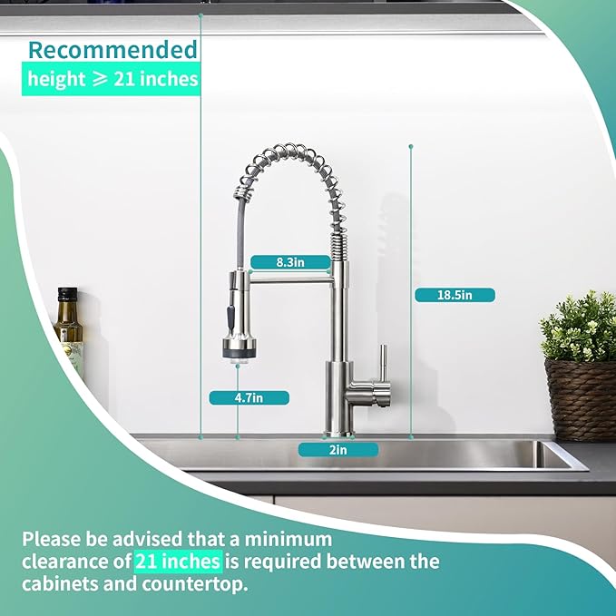 GIMILI Kitchen Faucet with Pull Down Sprayer Single Hole Stainless Steel LED Faucet, Suitable for Farmhouses, RV, Laundry Room, Outdoor, and Campers. Llave para fregadero de cocina Brushed Nickel