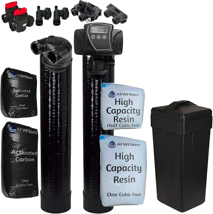 AFW Filters Built Fleck 5600SXT 48,000 Grain Water Softener with Upflow Carbon Filter (8% Resin with Carbon)