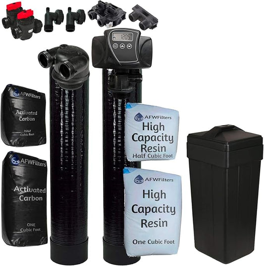 AFW Filters Built Fleck 5600SXT 48,000 Grain Water Softener with Upflow Carbon Filter (8% Resin with Carbon)