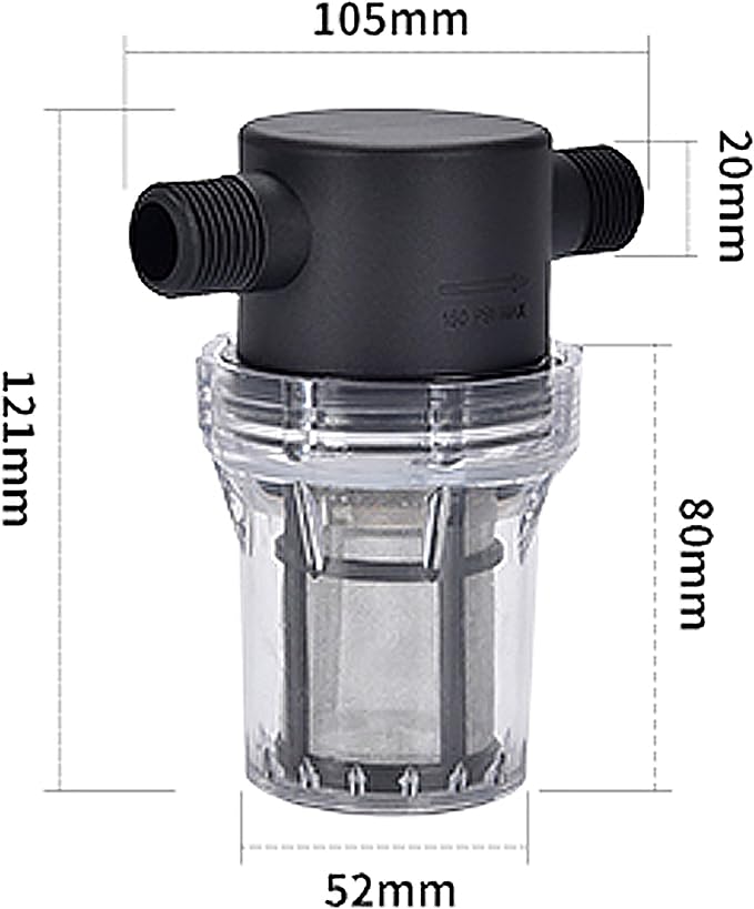 1/2'' 80 Mesh Male Water Filter, Twist-On Pipe Strainer | Nylon PA66 Cover, PC Bowl, 304 Stainless Screen
