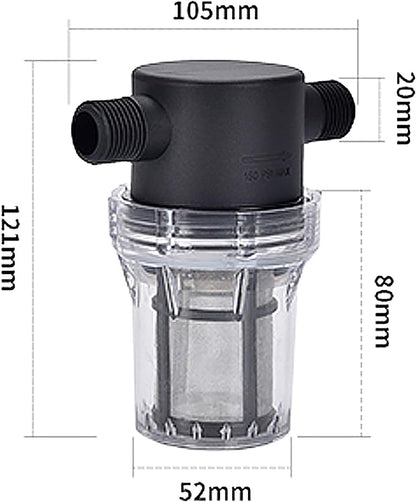1/2'' 80 Mesh Male Water Filter, Twist-On Pipe Strainer | Nylon PA66 Cover, PC Bowl, 304 Stainless Screen