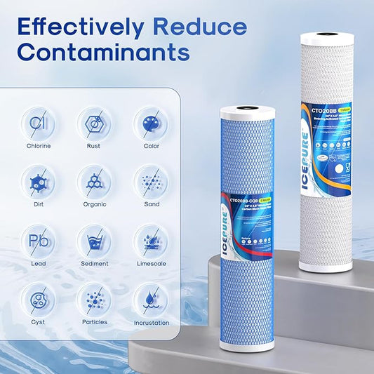ICEPURE 4.5"x 20" Whole House Water Filter High Capacity Combo Set, Carbon Block Cartridge and Upgraded Activated Carbon Lead Removal Filter Replacement for 20 Inch Water Filter System, Pack of 1