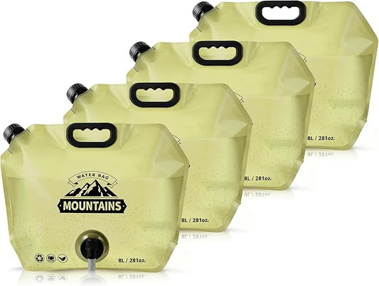 Collapsible 8L Water Storage Bag, BPA-Free Portable Folding Water Jug with Adjustable Faucet, Leakproof Emergency Water Bag for Camping, Hiking, Riding, Outdoor Sport (4, Beige)