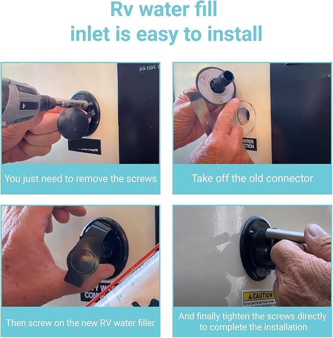 RV City Water Inlet Connection with Check Valve, RV City Water Fill Inlet for RV Camper Motorhome Trailer Marine, RV Water Flange Inlet Replacement (Black)