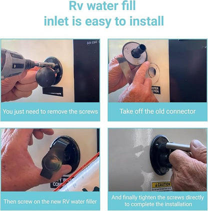 RV City Water Inlet Connection with Check Valve, RV City Water Fill Inlet for RV Camper Motorhome Trailer Marine, RV Water Flange Inlet Replacement (Black)