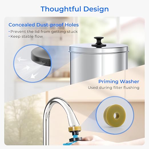 Waterdrop TK-AD Alkaline Gravity Water Filter System, Increase PH | Reduces Lead and Chlorine, with 2 Black Carbon Filters and Metal Spigot for Home, Camping, Travel, Emergencies, 2.25G