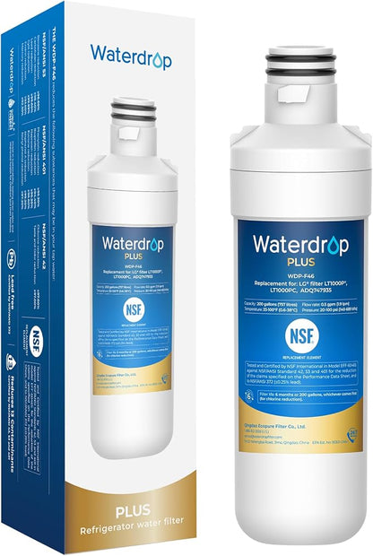 Waterdrop Plus LT1000PC ADQ747935 MDJ64844601 Refrigerator Water Filter | NSF 401, Reduce PFAS, Replacement for LG® LT1000P®/PC/PCS, ADQ74793501, Kenmore® 46-9980, LFXC24796S, LSFXC2496D, LMXS28626S