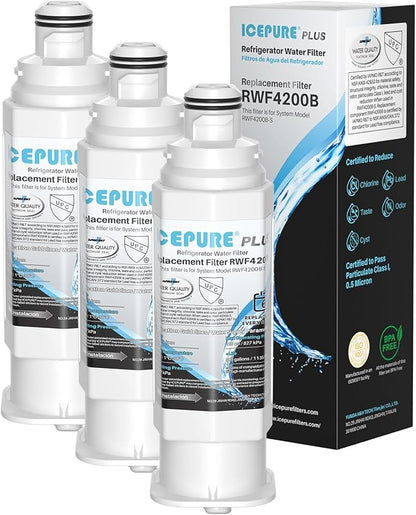 ICEPURE PLUS DA97-17376B NSF/ANSI 53 & 42 Certified Refrigerator Water Filter, Remove Lead, Replacement for Samsung HAF-QIN/EXP, DA97-08006C, RS22T5201SR, RF28R7201SR, RF28R7351SG RF32CG5400SR, 3PACK