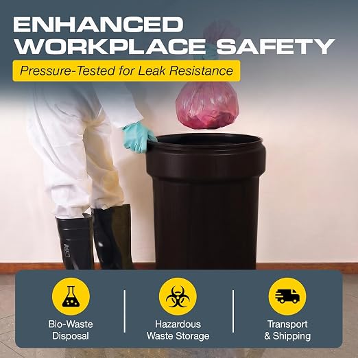 Eagle Plastic Drum, 55 Gallon Drum, DOT Compliant, Made in USA, Black | High-Density-Polyethylene, Open Head Lab Pack Drum, Metal Lever-Lock with Bung Lid, Hazardous Material Storage, Transport