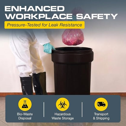 Eagle Plastic Drum, 55 Gallon Drum, DOT Compliant, Made in USA, Black | High-Density-Polyethylene, Open Head Lab Pack Drum, Metal Lever-Lock with Bung Lid, Hazardous Material Storage, Transport