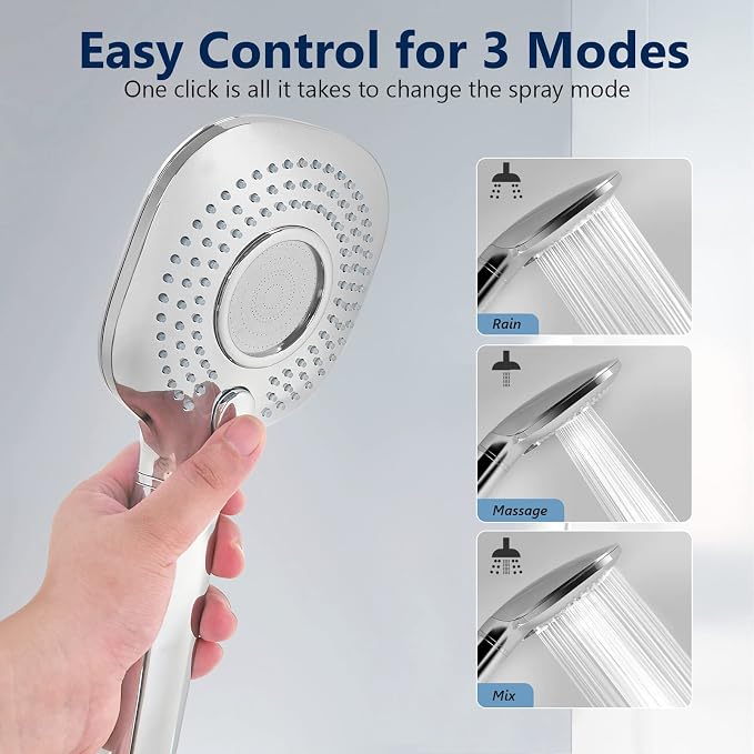 Filtered Shower Head with Handheld - High Pressure 3-Mode Detachable Showerhead with KDF-55 Water Softener Filter for Hard Water, Removes Chlorine, Stainless Steel Hose & Adjustable Bracket | High Pressure, Upgraded KDF Filter Water Softener, Shower Ho...