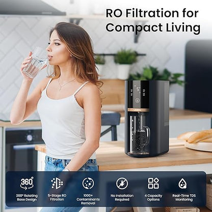 Leysern Reverse Osmosis Water Filter Countertop, No Installation, 5-Stage RO Filtration with UV and Remineralization, Portable Water Purifier with Pitcher, 360° Swivel Base, NSF/ANSI 372 Certified