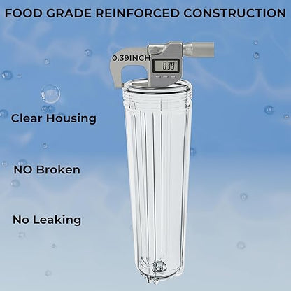 20" x 4.5" Whole House Water Filter Housing – 1" NPT Stainless Steel Ports, Heavy Duty Clear Filter Sump – Double O-Ring Leak-Proof with Pressure Release Valve – Fits All 20x4.5 Filters