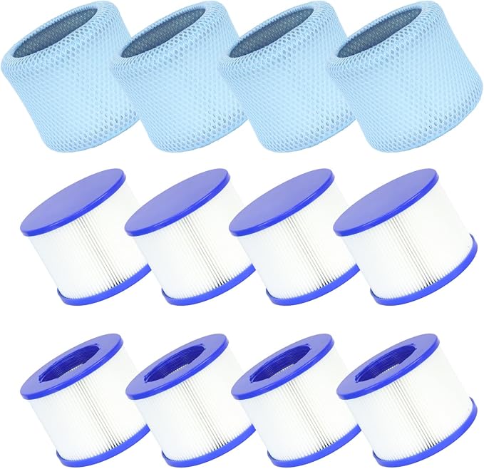 60% Denser Filter, High-Efficiency Screw-in Hot Tub spa Filters Replacement Compatible with All Relxtime, Aleko, Wejoy, Aquaspa Hot Tubs & Other Spas(8 Filters + 4 Filter Bags)