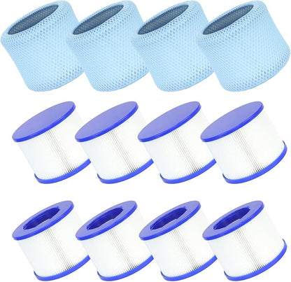 60% Denser Filter, High-Efficiency Screw-in Hot Tub spa Filters Replacement Compatible with All Relxtime, Aleko, Wejoy, Aquaspa Hot Tubs & Other Spas(8 Filters + 4 Filter Bags)