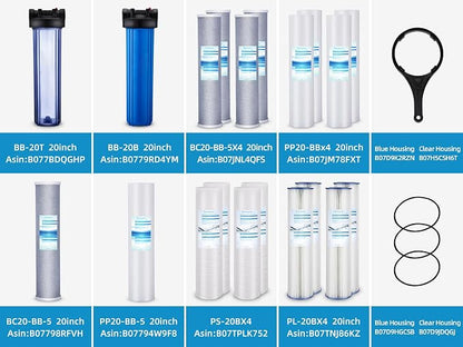Geekpure 20-Inch Carbon Block Replacement Filter Cartridge for Whole House Water Filtration-4.5" x 20"-5 Micron -Pack of 6